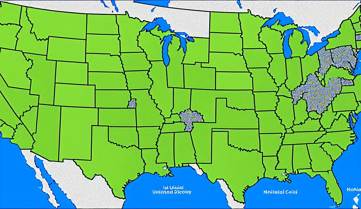 A map of the United States illustrating the location of National Counties Building Society Secured L