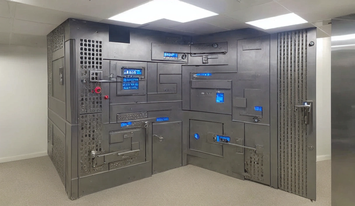 A security-locked bank vault.