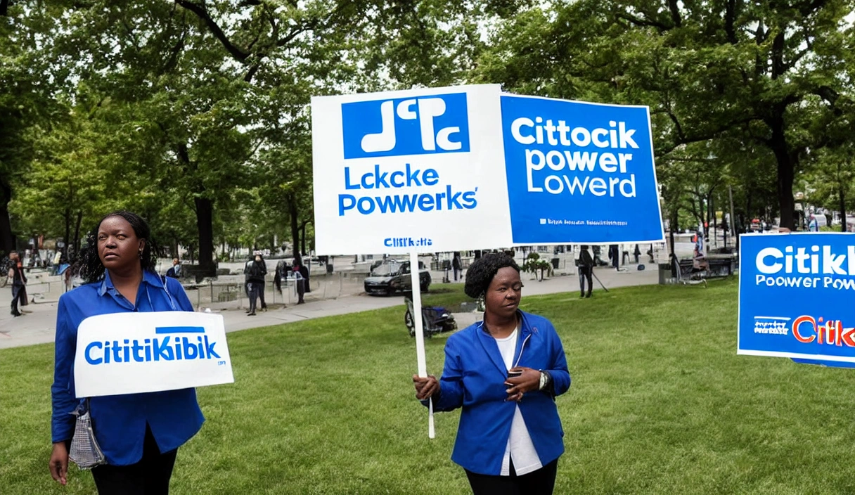 A woman holds a sign that reads "Unlock the Power of Citibank Secured Loans: The Right Choice for Yo