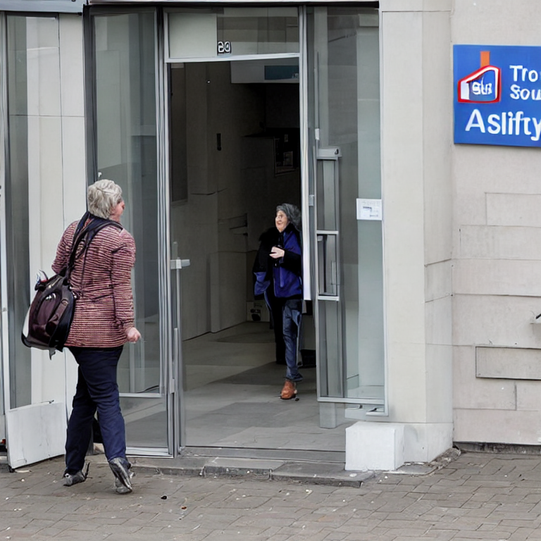 A woman walks into a building society to apply for a secured loan.