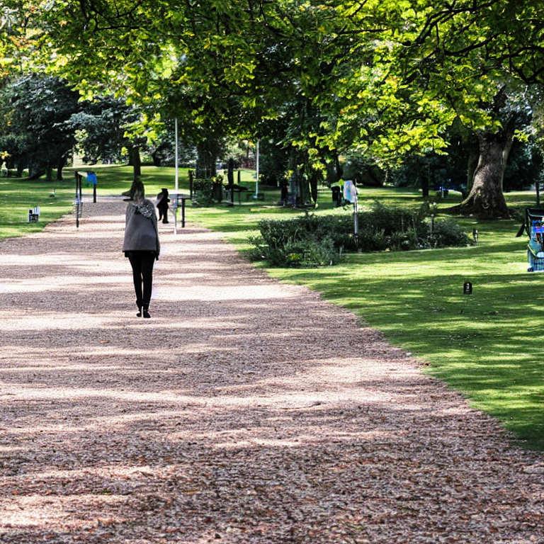 A woman walks through a park in Loughborough