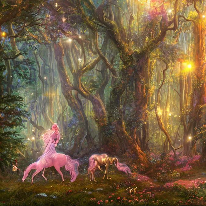 A surreal and dreamy landscape of a mystical forest