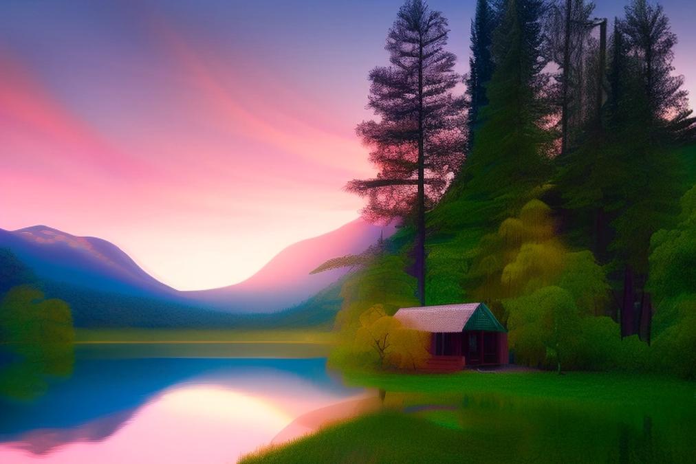 A serene and peaceful landscape with a colorful sunset